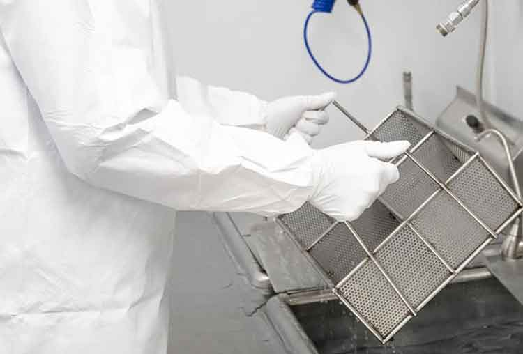 Close up of CNC machine cutting metal.